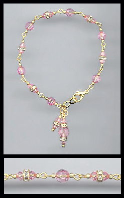 Gold Light Pink Rondelle Charm Bracelet
