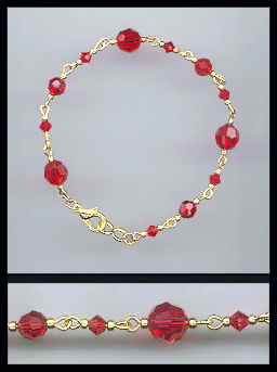 Gold Cherry Red Crystal Anklet