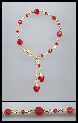 Swarovski Cherry Red Crystal Heart Anklet