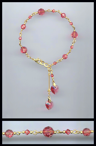 Swarovski Coral Crystal Heart Anklet