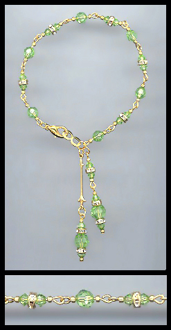 Gold Peridot Green Crystal Rondelle Bracelet