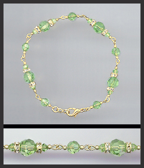 Gold Peridot Green Crystal Bracelet