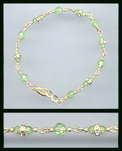 Gold Peridot Green Crystal and Rondelles Bracelet