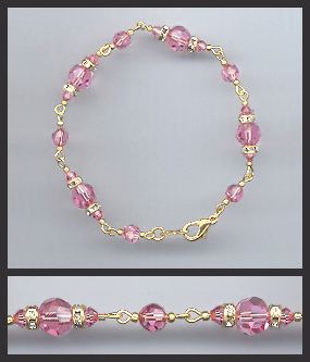 Gold Rose Pink Crystal Bracelet