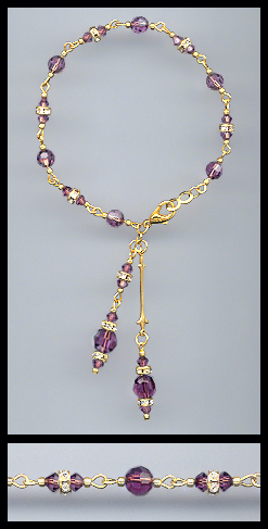 Gold Amethyst Purple Crystal Rondelle Bracelet