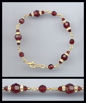 Gold Ruby Red Crystal Bracelet
