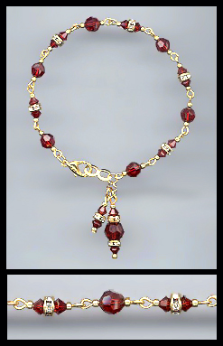 Gold Ruby Red Rondelle Charm Bracelet