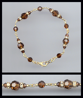 Gold Coffee Brown Crystal Bracelet