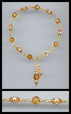Gold Amber Topaz Rondelle Charm Bracelet