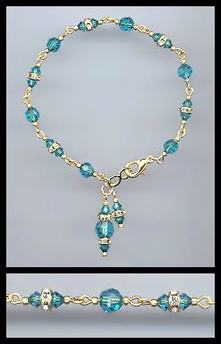 Gold Blue Zircon Rondelle Charm Bracelet