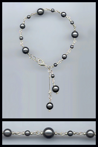 Silver Swarovski Black Faux Pearl Bracelet