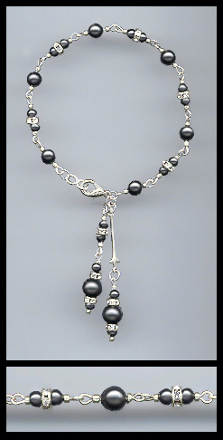 Silver Black Faux Pearl Rondelle Bracelet