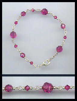 Silver Fuchsia Pink Crystal Bracelet