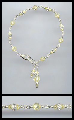Silver Jonquil Yellow Rondelle Charm Bracelet