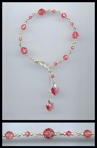 Swarovski Coral Crystal Heart Anklet