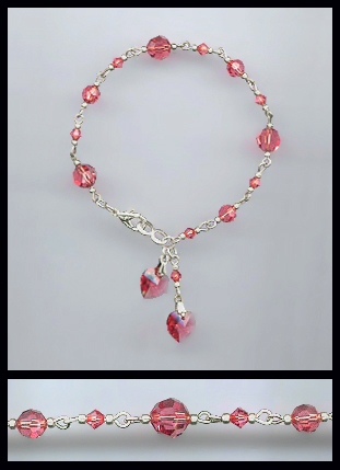 Swarovski Coral Heart Charm Anklet