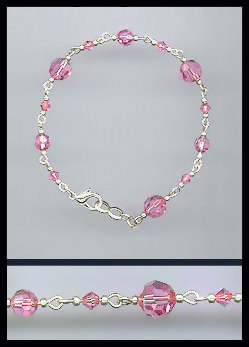 Silver Rose Pink Crystal Bracelet
