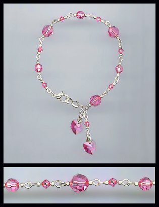 Swarovski Rose Pink Heart Charm Bracelet