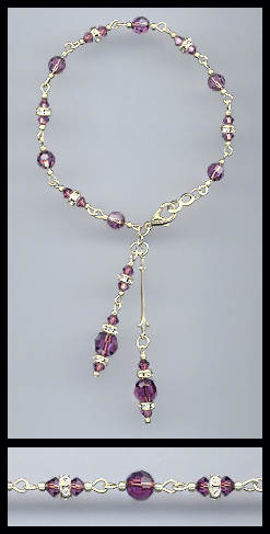 Silver Amethyst Purple Crystal Rondelle Bracelet