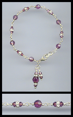 Silver Amethyst Purple Rondelle Charm Bracelet
