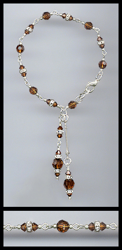 Silver Coffee Brown Crystal Rondelle Bracelet