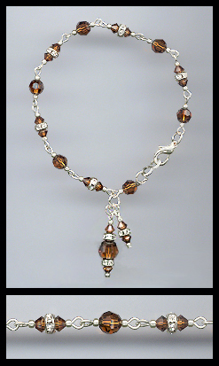 Silver Coffee Brown Rondelle Charm Bracelet