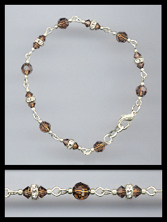 Silver Coffee Brown Crystal and Rondelles Bracelet