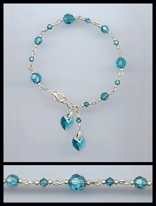 Swarovski Teal Blue Heart Charm Bracelet