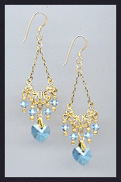 Aquamarine Crystal Heart Earrings