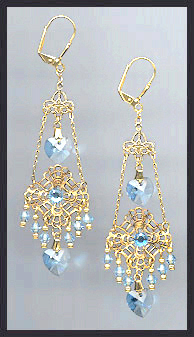 Swarovski Aquamarine Heart Filigree Earrings