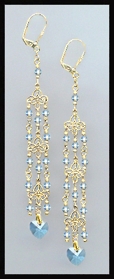 Aquamarine Crystal Heart Chandelier Earrings