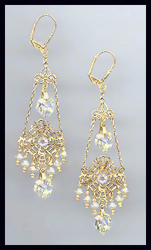 Swarovski Aurora Borealis Heart Filigree Earrings