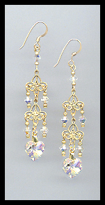 Aurora Borealis Crystal Heart Dangle Earrings