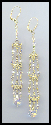 Aurora Borealis Crystal Heart Chandelier Earrings