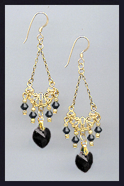 Swarovski Jet Black Crystal Heart Earrings