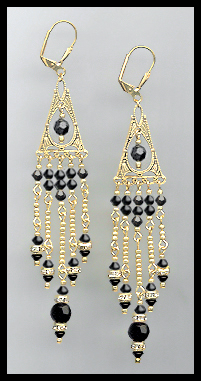 Long Jet Black Crystal Earrings