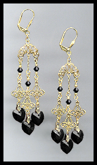 Jet Black Crystal Heart Earrings