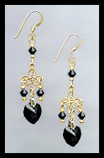 Tiny Jet Black Heart Earrings