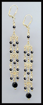 4" Jet Black Chandelier Earrings
