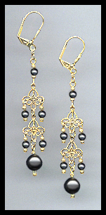 Black Crystal Pearl Earrings