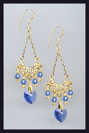 Sapphire Blue Crystal Heart Earrings
