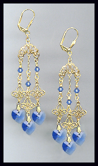 Filigree Sapphire Blue Heart Earrings