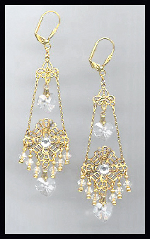 Swarovski Clear Crystal Heart Filigree Earrings