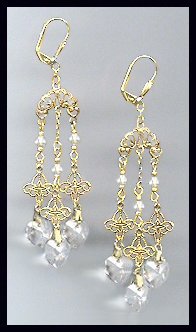 Filigree Clear Crystal Heart Earrings