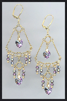 Swarovski Aurora Purple Crystal Heart Earrings