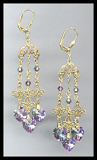 Filigree Aurora Purple Heart Earrings