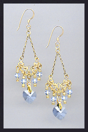 Light Blue Crystal Heart Earrings