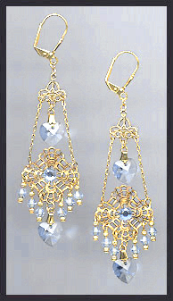 Swarovski Light Blue Heart Filigree Earrings