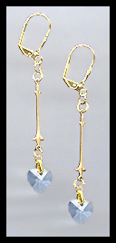 Gold Light Blue Swarovski Crystal Heart Earrings