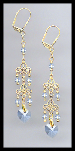 Light Blue Crystal Heart Dangle Earrings